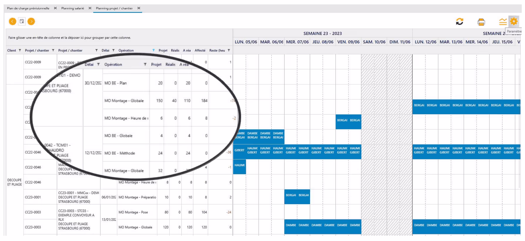 Module Planning projet et chantier de l'ERP Herakles 4