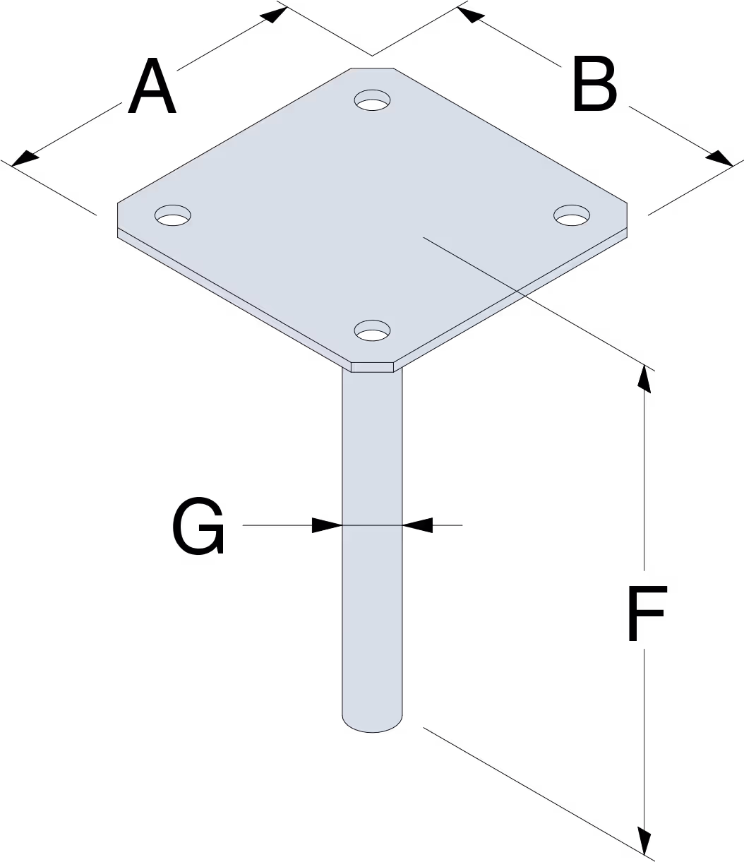 PPSP Pied de poteau simple platine à sceller 3