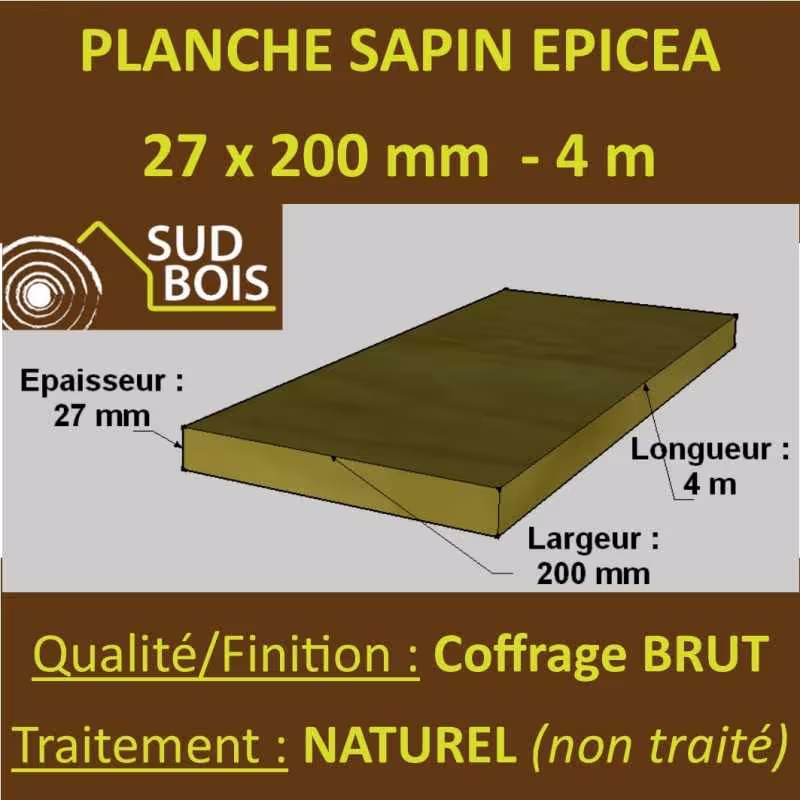 Sized Plank 27x200mm Fir / Spruce Sawn Natural Formwork Grade 4M 2