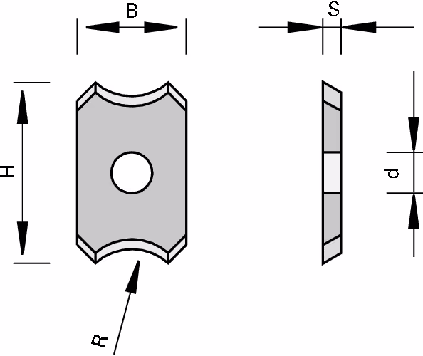 Reversible inserts for scrapers with 2 cutting edges and radius LEUCO 2