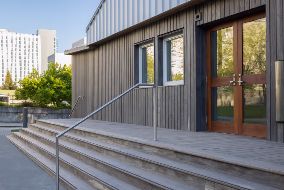 Accoya Color Grey deck and cladding on a campus