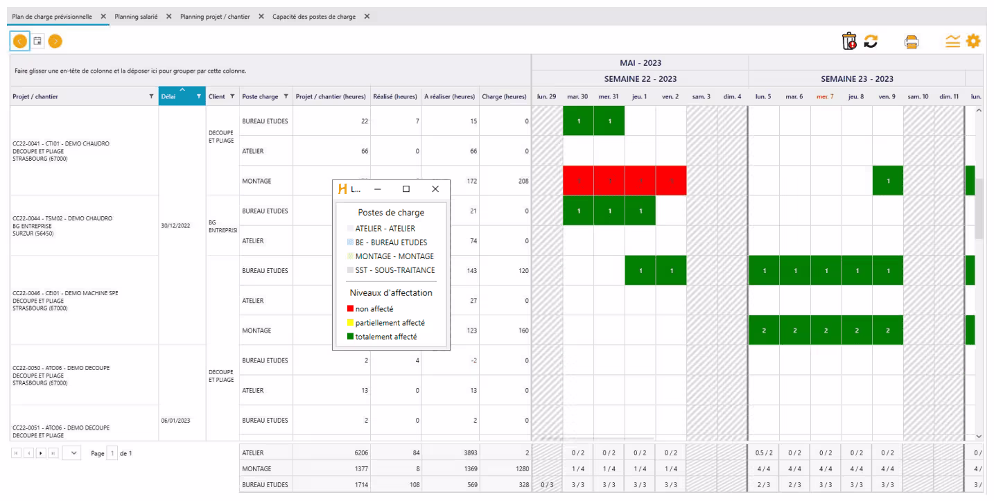 Module Planning projet et chantier de l'ERP Herakles 2