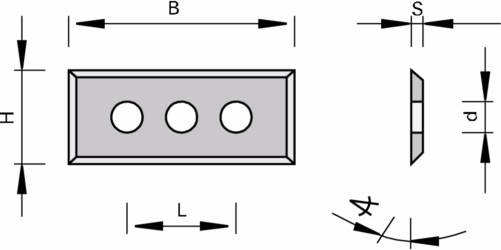 HW reversible inserts with 2 cutting edges, with end relief, 3 holes 2