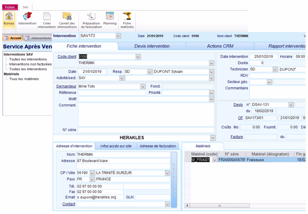 Module GMAO SAV et interventions de l'ERP Herakles 3