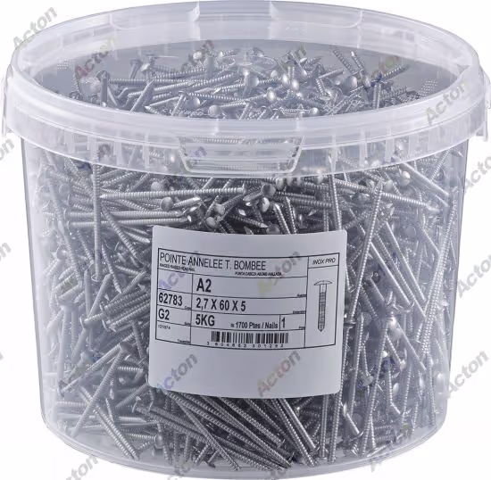 Domed head ring-shank nail, A2 stainless steel Acton 2