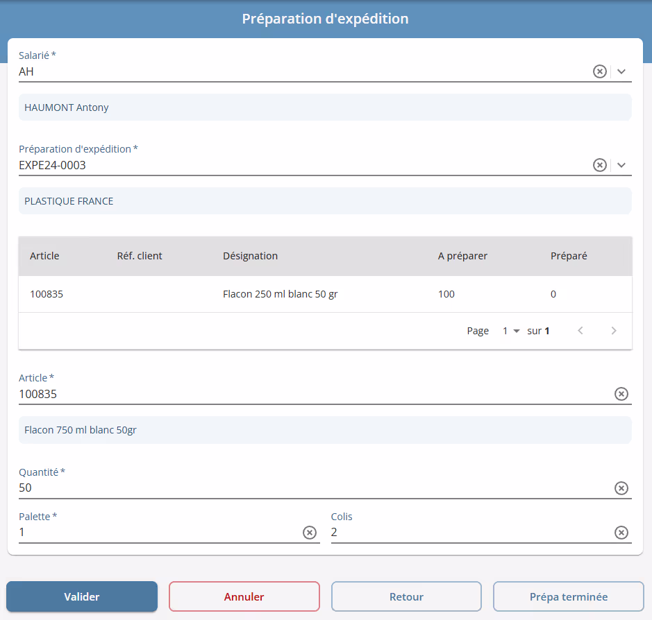 Module Préparation d'expédition de l'ERP Herakles 3