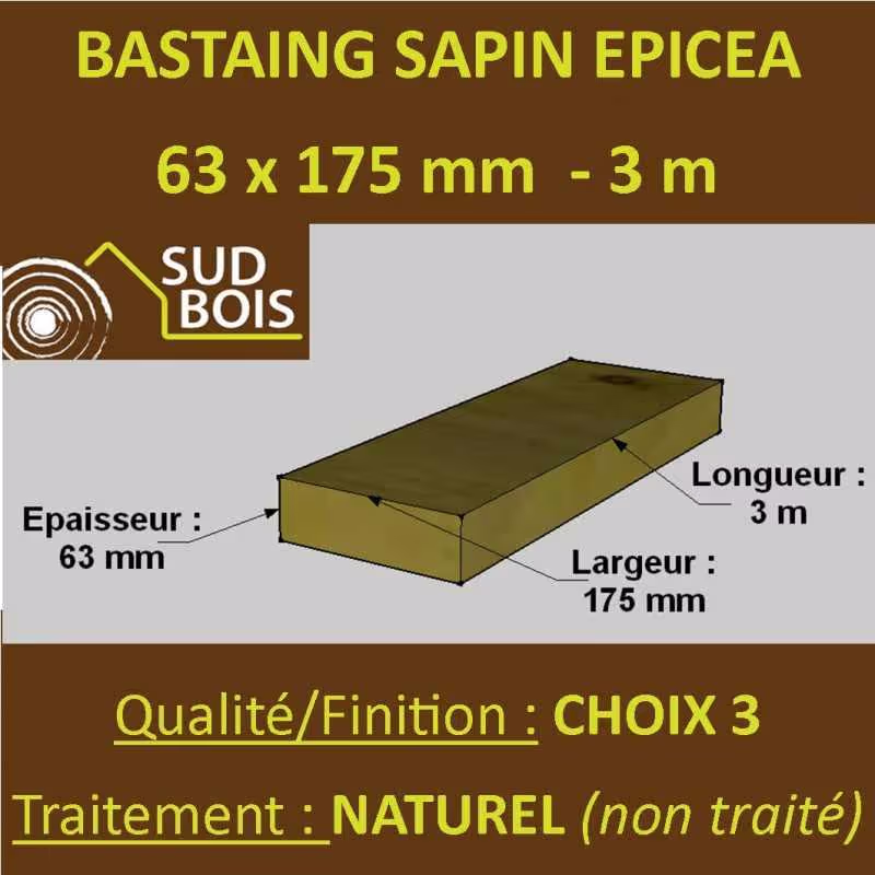 Joist 63x175mm Fir Grade 3 Natural Sawn 3M 2
