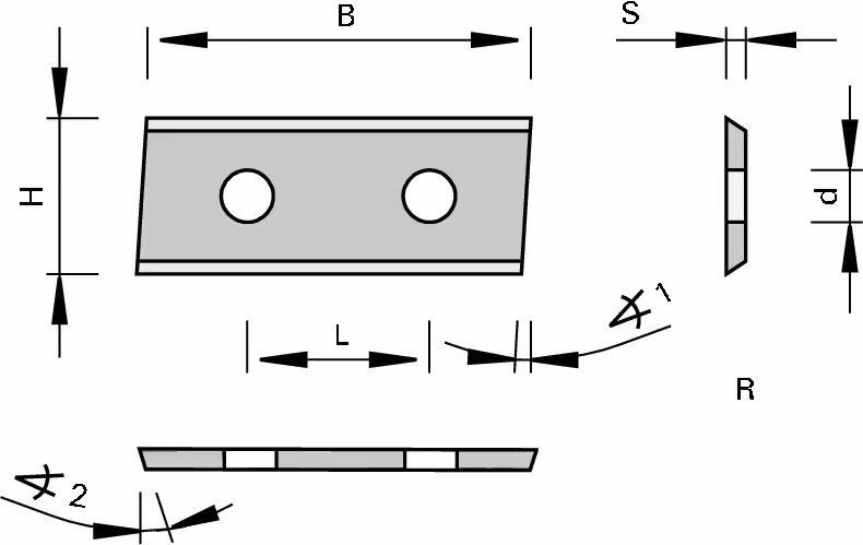 HW reversible inserts with 2 cutting edges, chamfered and with end 2