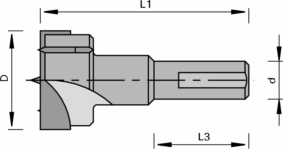 HW cylindrical head boring bit LEUCO, Z=2+2 2