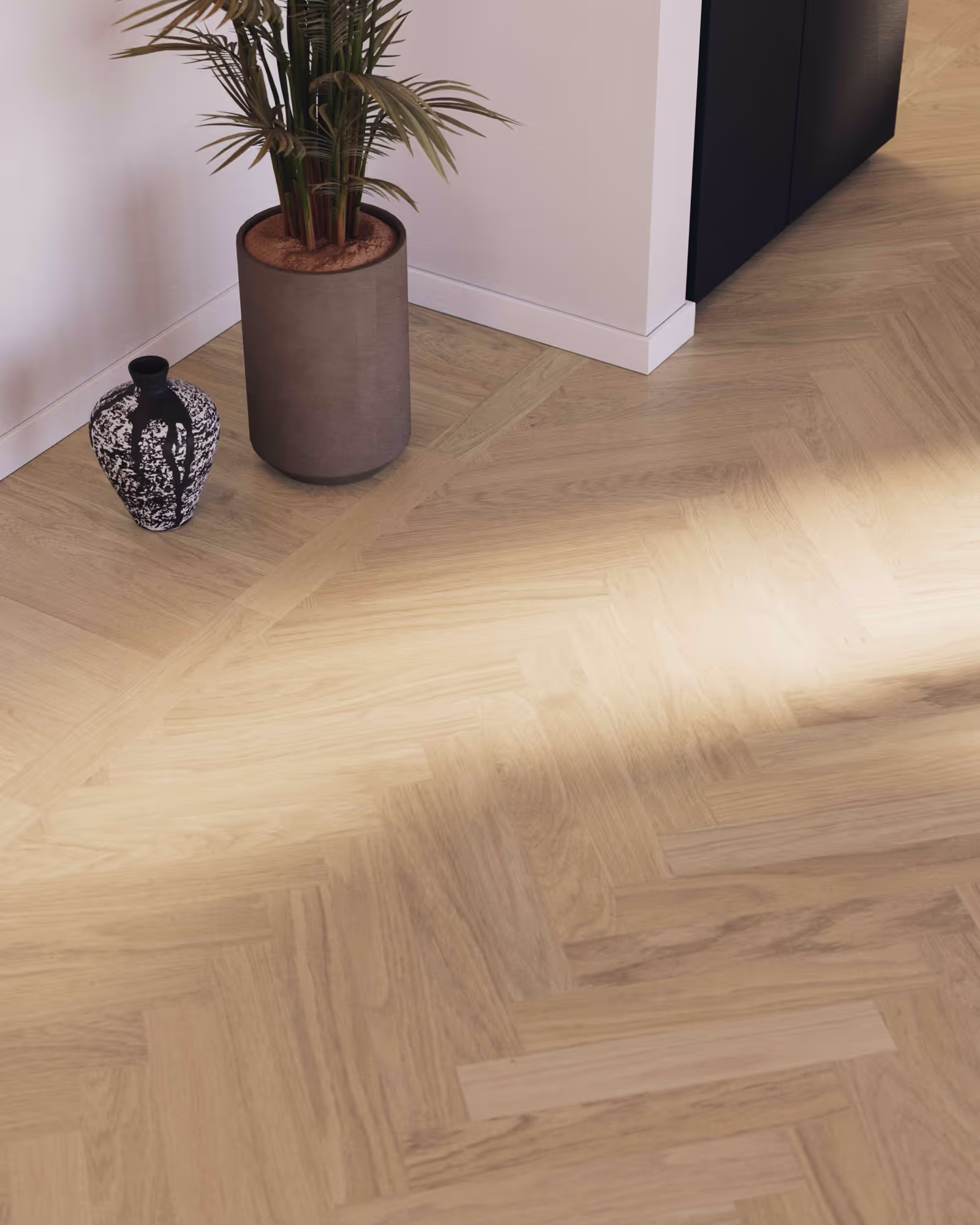 Parquet bâton rompu Bjelin Woodura Sigtuna chêne Misty White moderne 3
