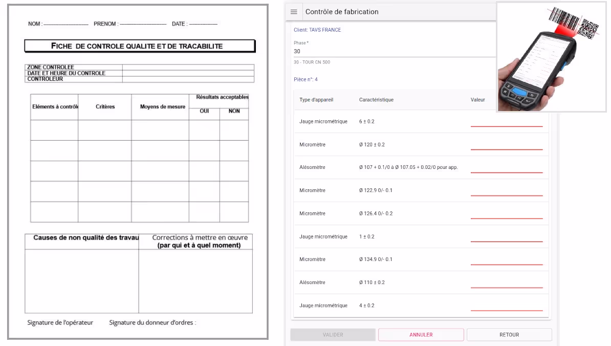 Module Fiches de contrôle de l'ERP Herakles 3