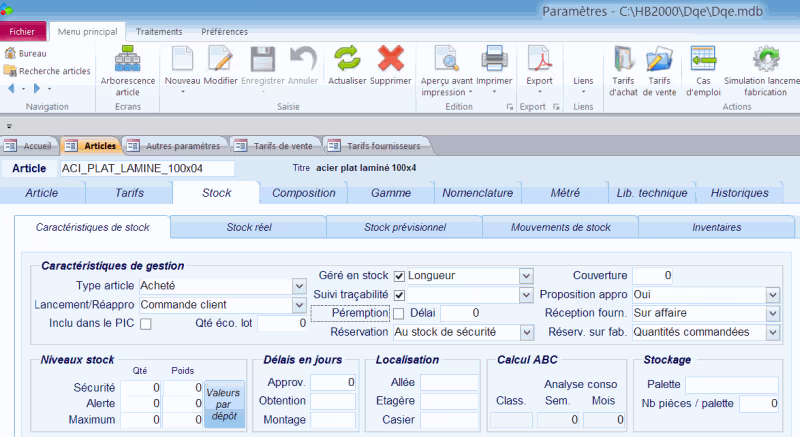 Module Bibliothèque articles, gammes et nomenclatures Herakles 3