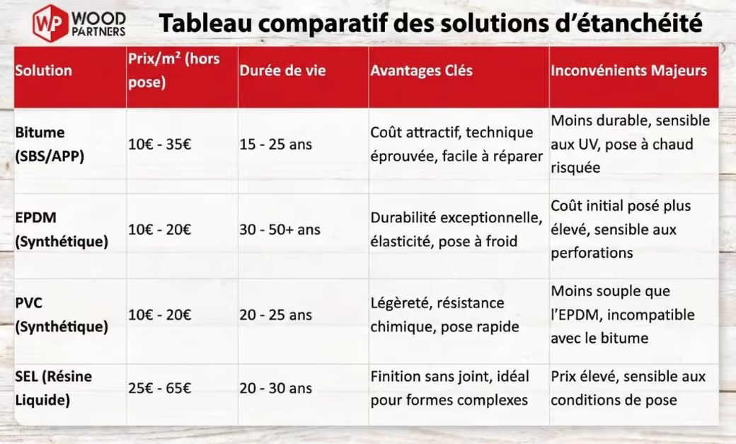 There are 4 types of covering materials to waterproof a flat roof