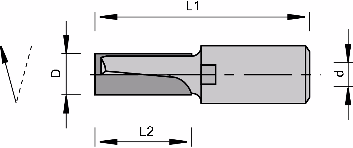 Tipped carbide grooving cutters, Z=2 with internal thread 2