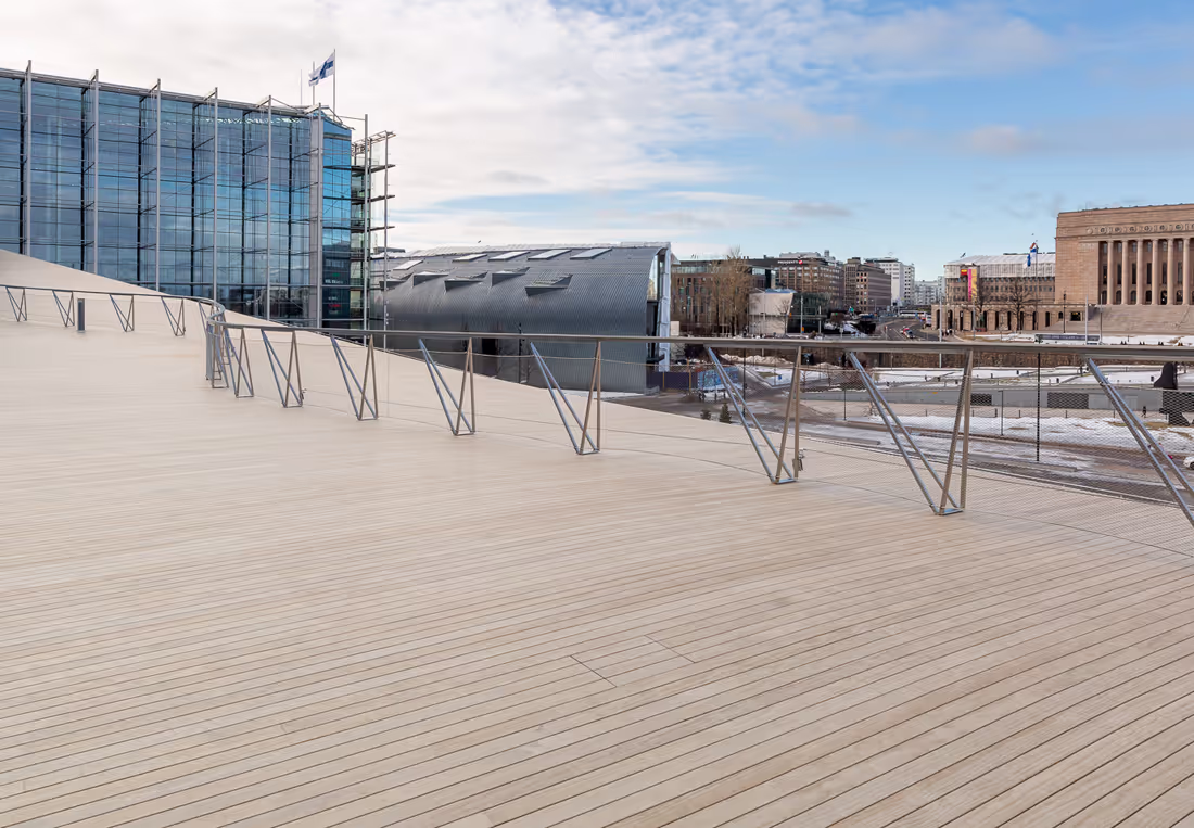 Terrace of the Oodi national library in Helsinki