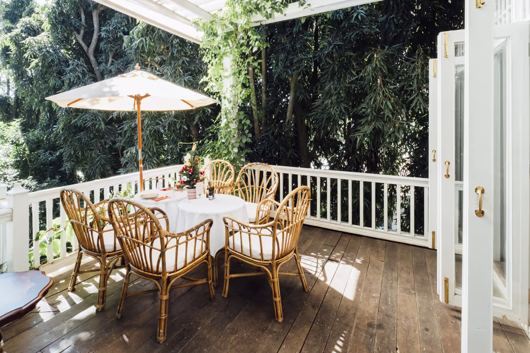 A solid wood deck