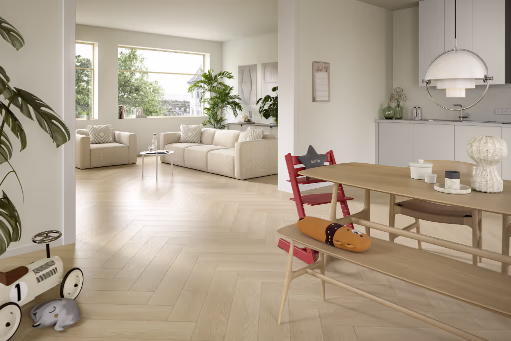 Revêtement de sol stratifié NatureSense 8/32 Herringbone Chêne Baronia sable