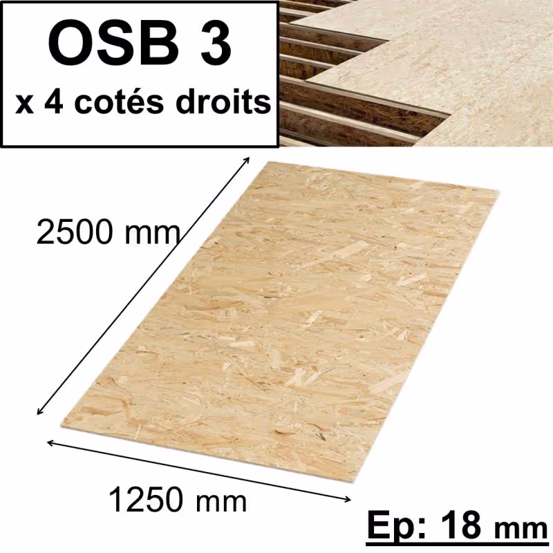 Panneau OSB 3 18mm bords droits format 2500x1250mm