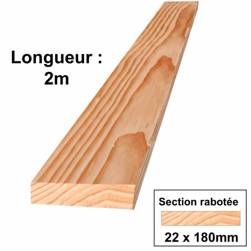 Planche 22x180mm en 2m Douglas Raboté Naturel